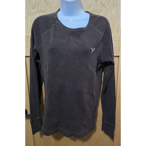 American Eagle Outfitters Womens Vintage Fit Brown Waffle Knit Long Sleeve Therm - Picture 1 of 6